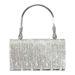 Silver Crystal Rhinestone Evening Bags Formal Bridal Clutch Purse Crossbody bag